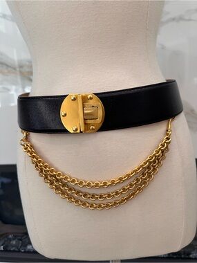 Vintage 1990s Donna Karan Belt with Gold Detachable Chain— Size Small